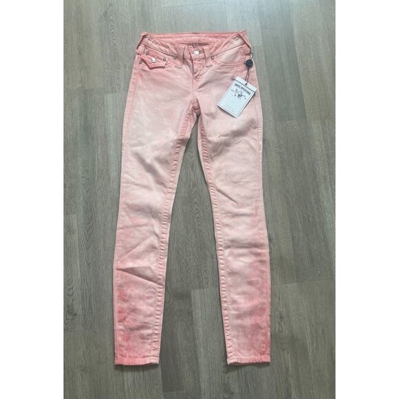 NWT True Religion Swarovski Crystals Leggings Pink Skinny Jeans Misses Size 25 - Picture 2 of 15